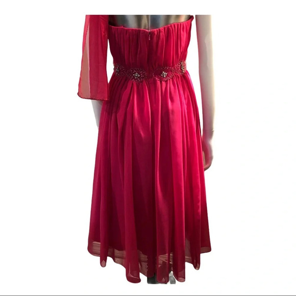 Pink Chiffon Strapless Graduation Dress Beaded Accent Scarf  Size 4 - Picture 2 of 11